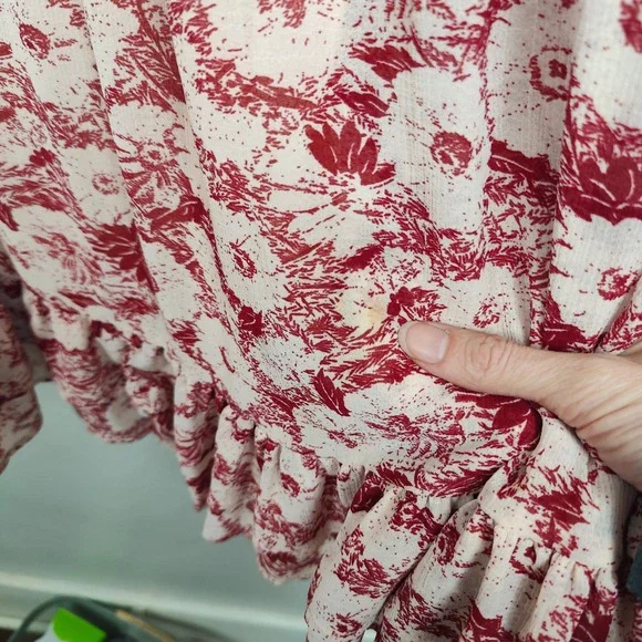 Free People These Dreams Dress Womens Medium Red White‎ Floral Mini Ruffle Trim - Picture 4 of 9